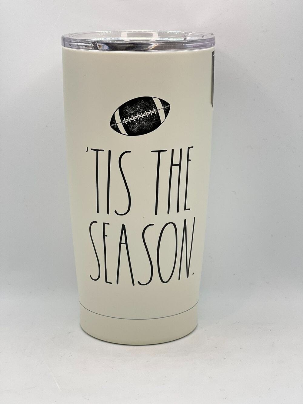 Tis The Season Football-Themed Insulated Tumbler With Lid 20 Oz Beige & Black